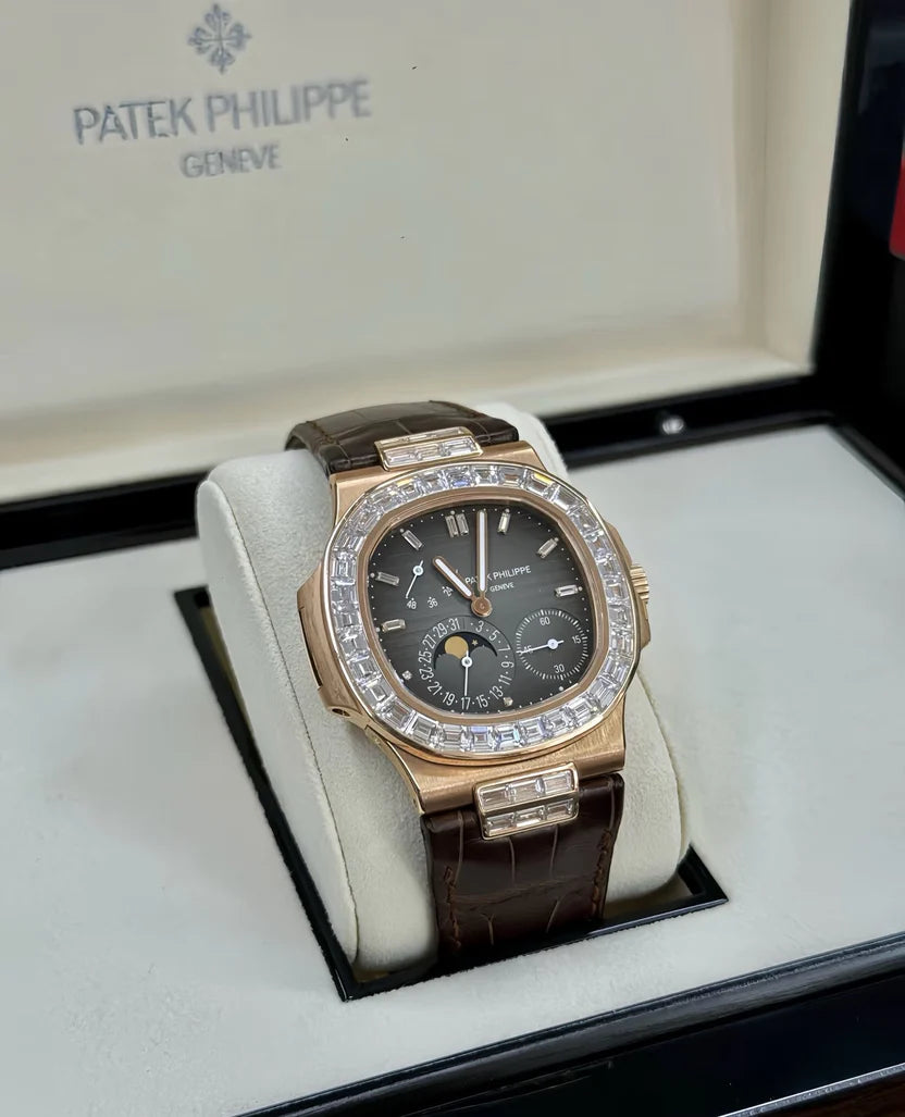 Rose Gold Diamond Bezel Perpetual Calendar Luxury Automatic Watch, Swiss Craftsmanship