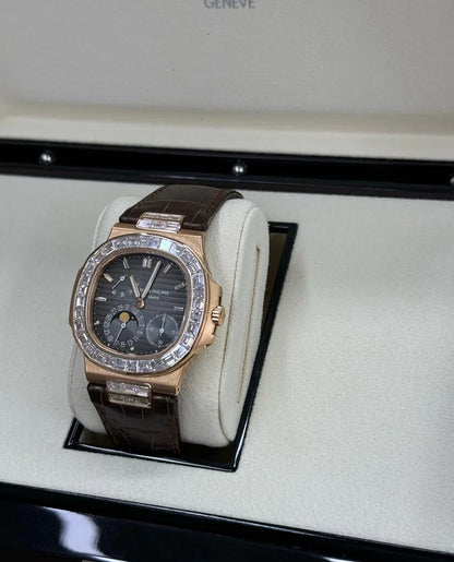 Rose Gold Diamond Bezel Perpetual Calendar Luxury Automatic Watch, Swiss Craftsmanship