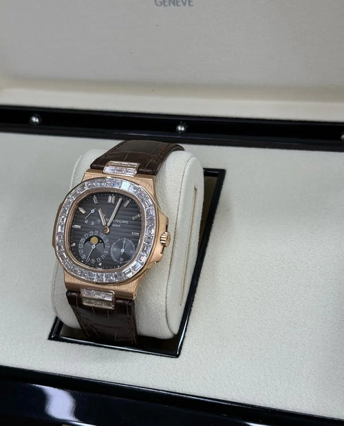 Rose Gold Diamond Bezel Perpetual Calendar Luxury Automatic Watch, Swiss Craftsmanship