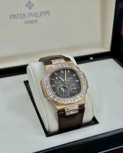 Rose Gold Diamond Bezel Perpetual Calendar Luxury Automatic Watch, Swiss Craftsmanship